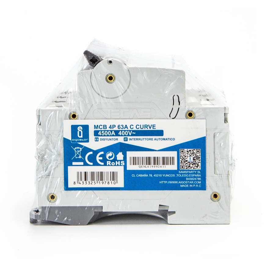 Aigostar - Automatski osigurač 4-fazni 4P-63A-C 400V