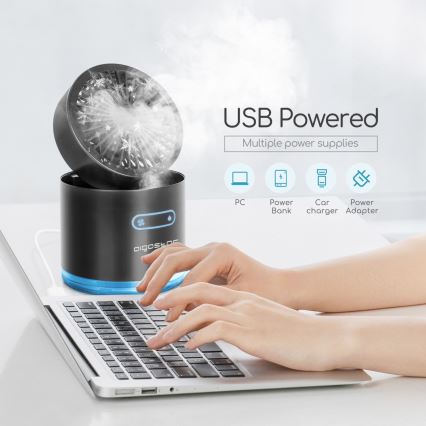 Aigostar - RGB Bežični mini stolni ventilator s efektom magle MIST 10W/5V crna