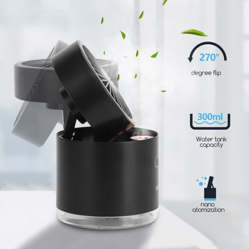 Aigostar - RGB Bežični mini stolni ventilator s efektom magle MIST 10W/5V crna