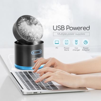 Aigostar - RGB Bežični mini stolni ventilator s efektom magle MIST 10W/5V crna