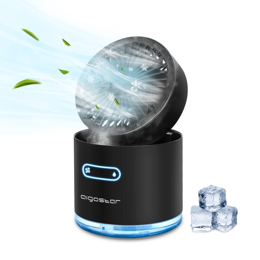 Aigostar - RGB Bežični mini stolni ventilator s efektom magle MIST 10W/5V crna