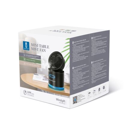 Aigostar - RGB Bežični mini stolni ventilator s efektom magle MIST 10W/5V crna