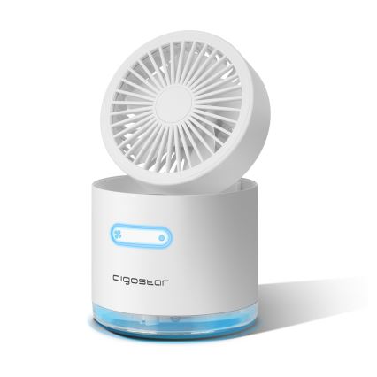Aigostar - RGB Bežični mini stolni ventilator s efektom maglice MIST 10W/5V 2000mAh bijela