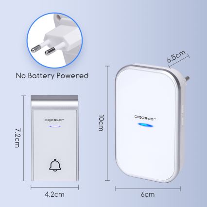 Aigostar - Bežični zvono za utičnicu 230V/12V IP44 bijela