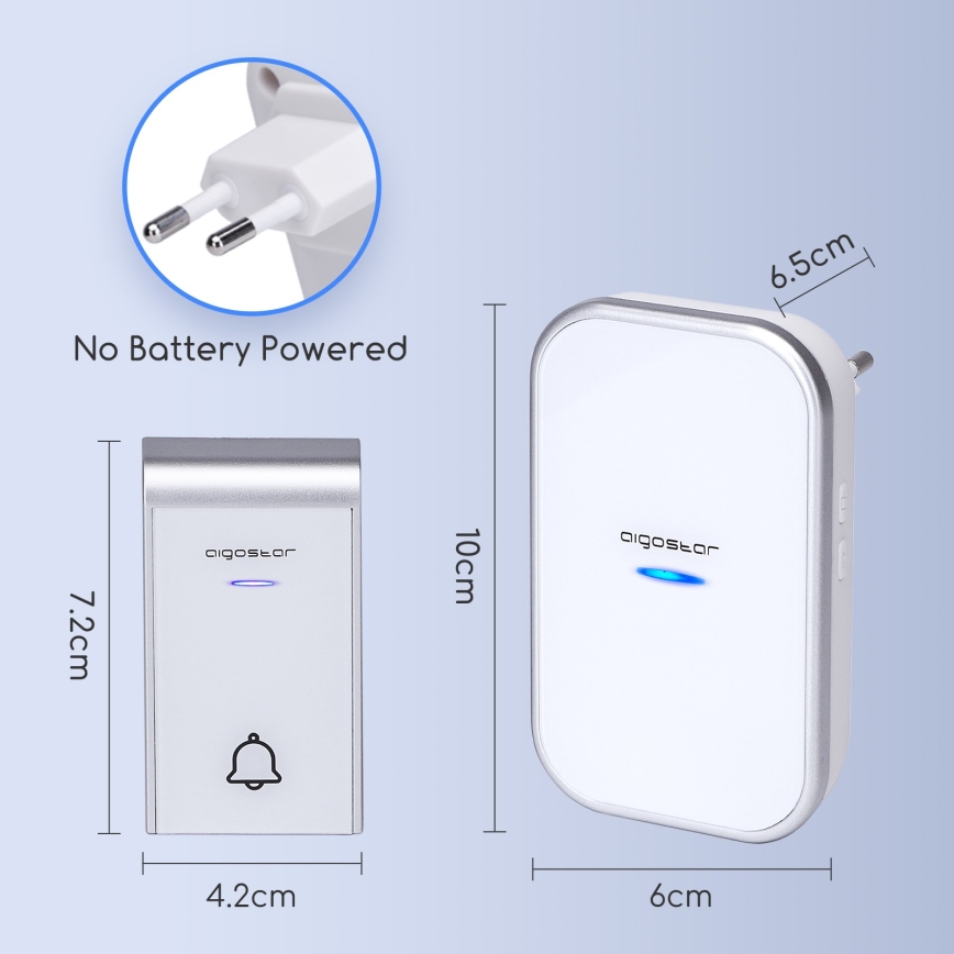 Aigostar - Bežični zvono za utičnicu 230V/12V IP44 bijela