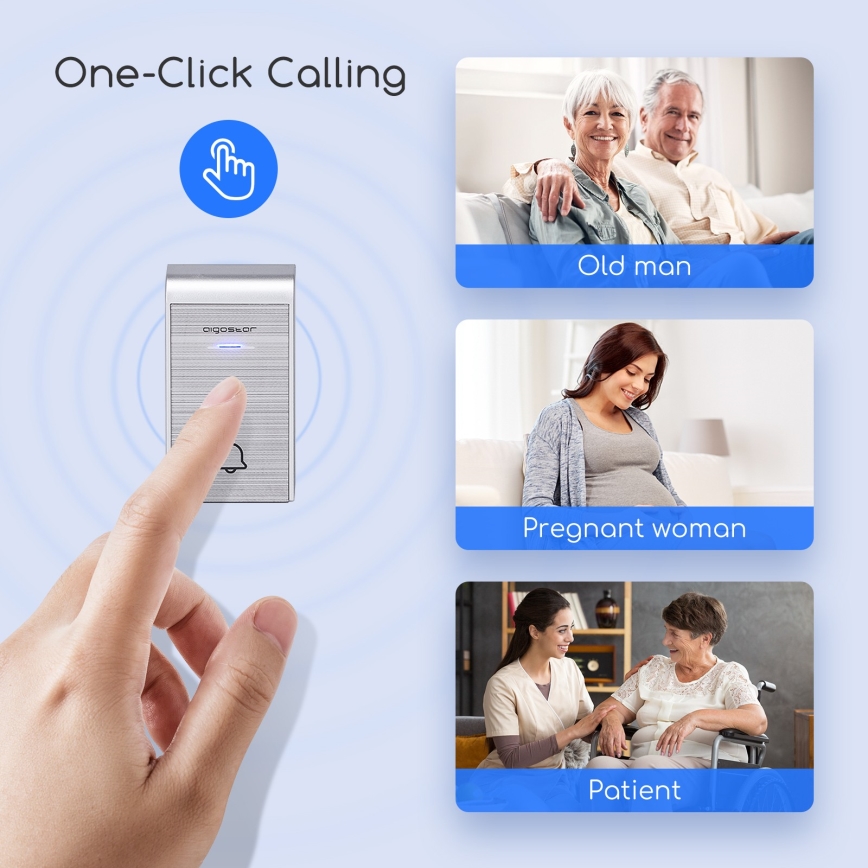 Aigostar - Bežični zvono za utičnicu 230V/12V IP44 srebrna