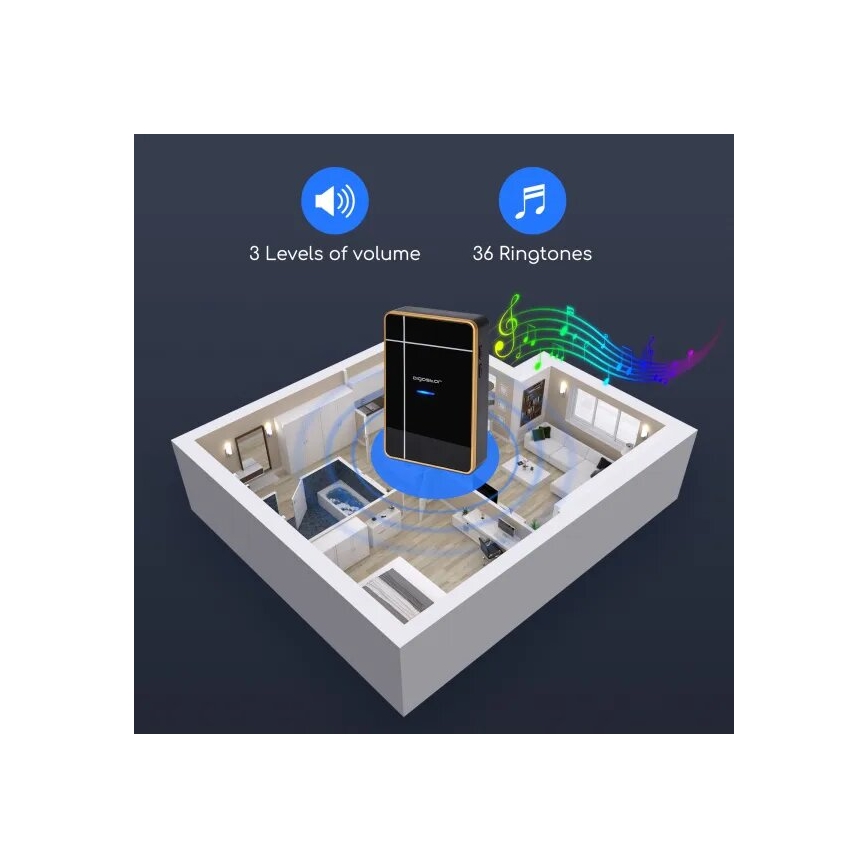 Aigostar - Bežično zvono 3xAA IP44 crna/bakrena
