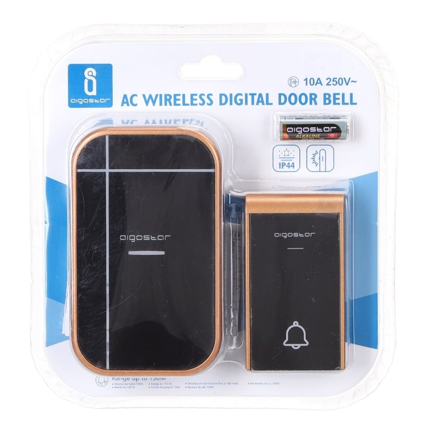 Aigostar - Bežični zvonac za utičnicu 230V/12V IP44 crni