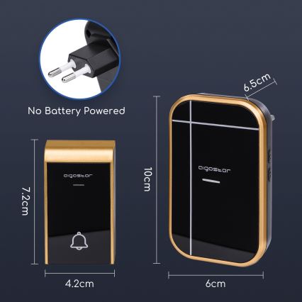 Aigostar - Bežični zvonac za utičnicu 230V/12V IP44 crni