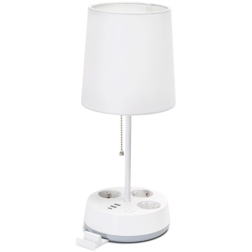 Aigostar - Bijela stolna lampa s utičnicama i USB portovima 1xE27/60W/230V