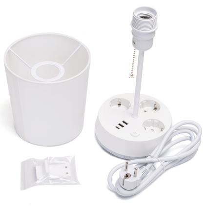 Aigostar - Bijela stolna lampa s utičnicama i USB portovima 1xE27/60W/230V