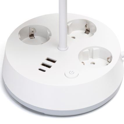 Aigostar - Bijela stolna lampa s utičnicama i USB portovima 1xE27/60W/230V