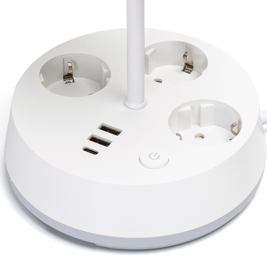 Aigostar - Bijela stolna lampa s utičnicama i USB portovima 1xE27/60W/230V