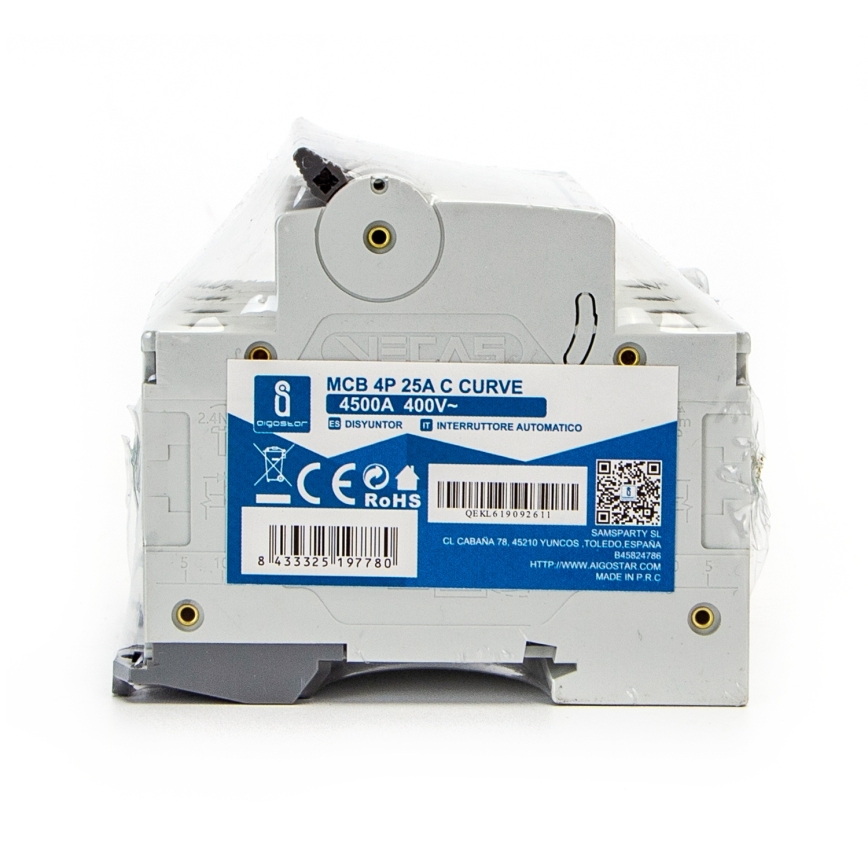 Aigostar - Četveropolni automatski osigurač 4P-25A-C 400V