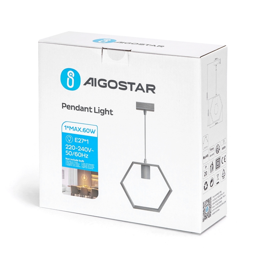 Aigostar - Drveni viseći luster na sajli 1xE27/60W/230V borovina