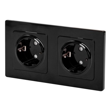 Aigostar - Dvostruka kućna utičnica s okvirom SCHUKO 230 V/16 A, crna