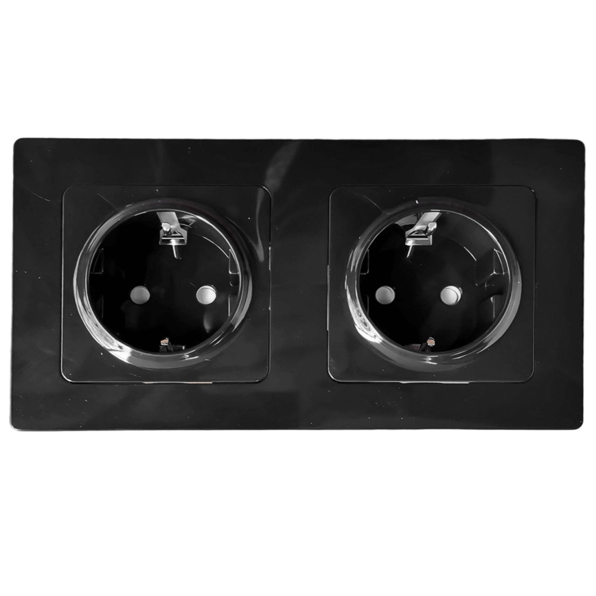 Aigostar - Dvostruka kućna utičnica s okvirom SCHUKO 230 V/16 A, crna