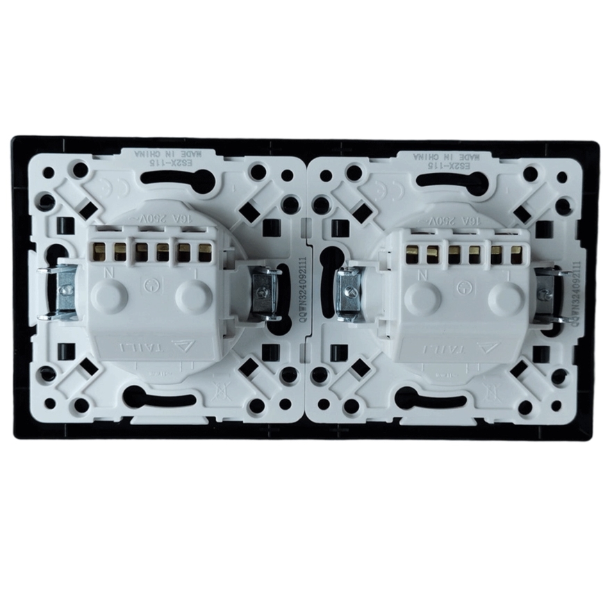 Aigostar - Dvostruka kućna utičnica s okvirom SCHUKO 230 V/16 A, crna