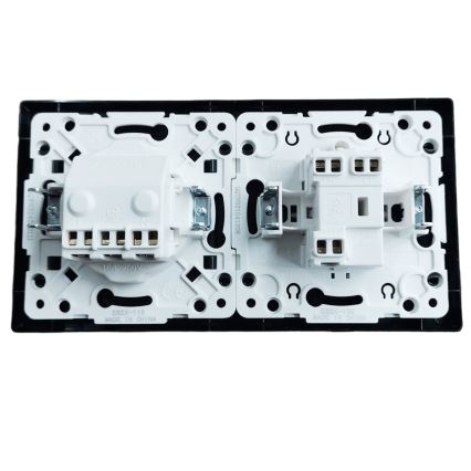 Aigostar - Dvostruki prekidač br. 5 i SCHUKO utičnica 230V s crnim okvirom