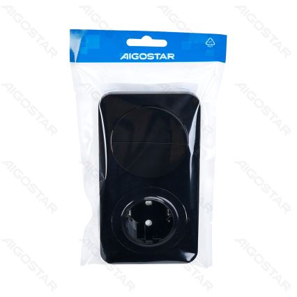 Aigostar - Dvostruki prekidač br. 5 i SCHUKO utičnica 230V s okvirom, crna