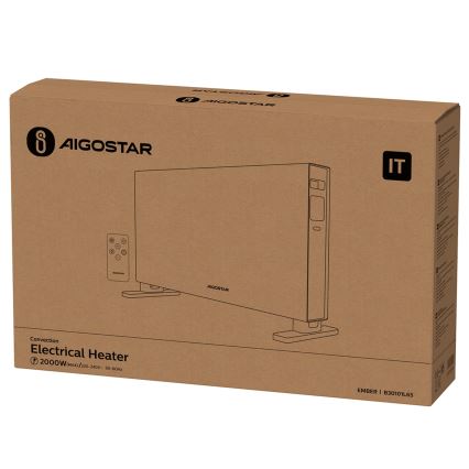 Aigostar - Električni konvektor s LCD zaslonom ECO/1250/2000W/230V + daljinski upravljač