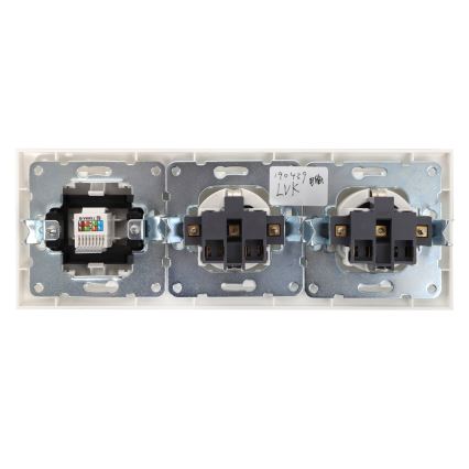 Aigostar - Ethernet utičnica i 2x SCHUKO utičnica s bijelim okvirom