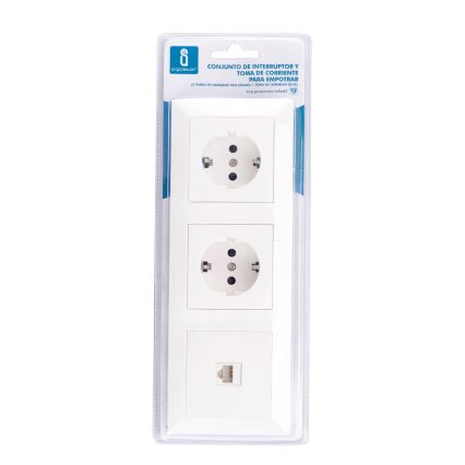 Aigostar - Ethernet utičnica i 2x SCHUKO utičnica s bijelim okvirom