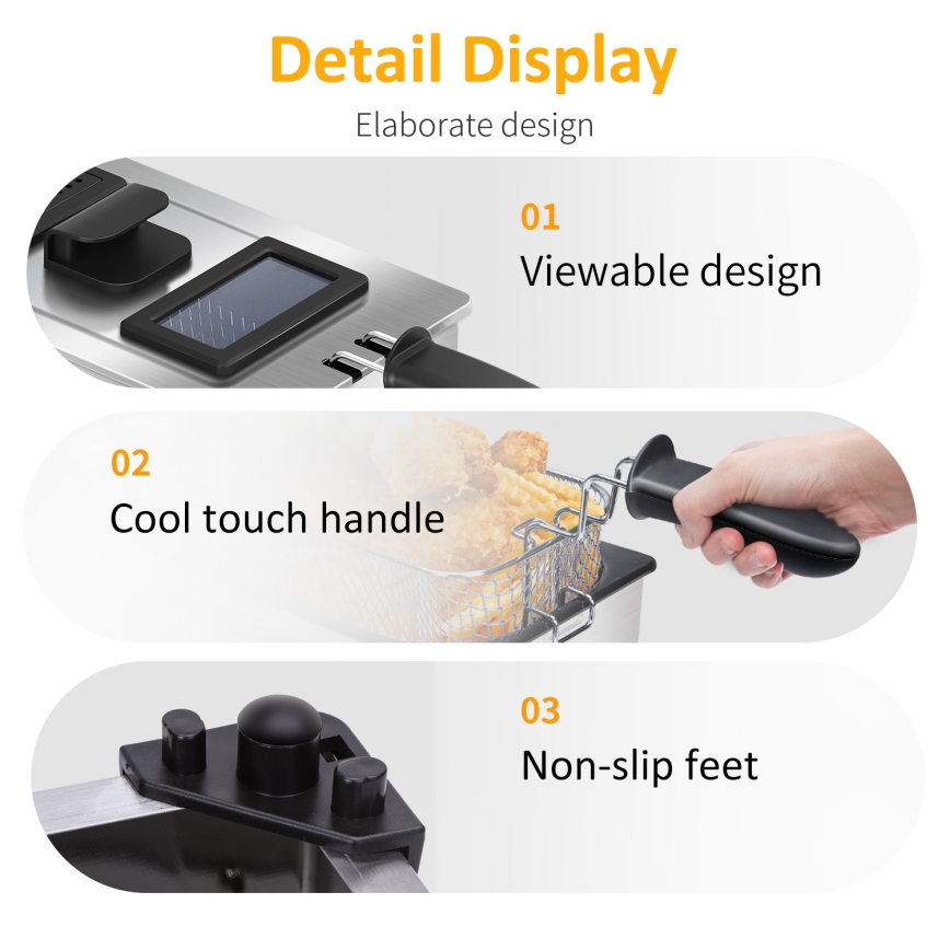 Aigostar - Friteza 2200W/230V 3l crna/mat krom