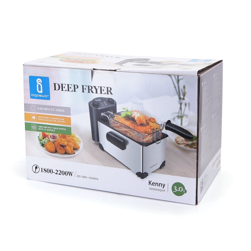 Aigostar - Friteza 2200W/230V 3l crna/mat krom