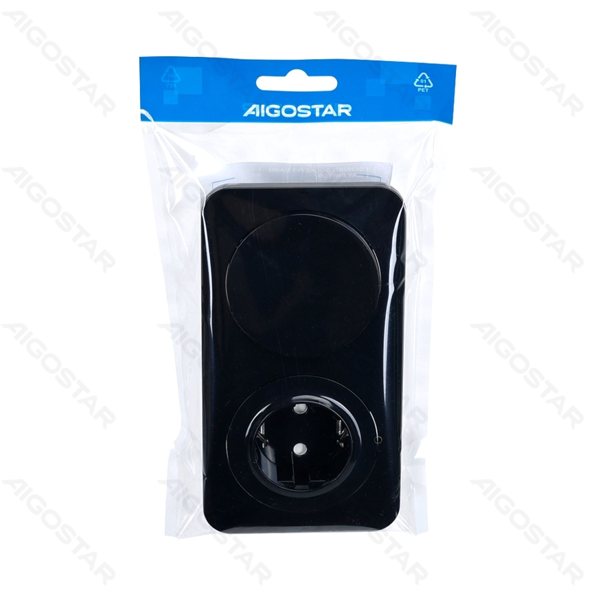 Aigostar - Jednopolni prekidač br. 1 i SCHUKO utičnica 230 V s okvirom crna