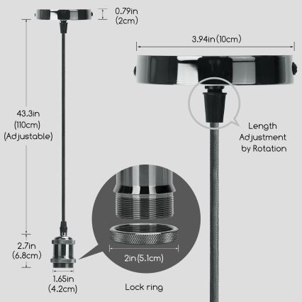 Aigostar - Kabel za napajanje 1xE27/60W/230V antracit