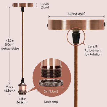 Aigostar - Kabel za napajanje 1xE27/60W/230V bakrena