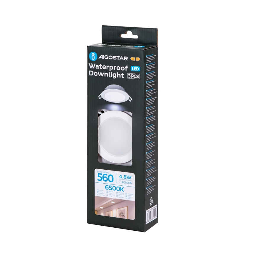 Aigostar - Komplet 3x LED kupaonsko ugradno svjetlo LED/4,8W/230V IP65 bijela