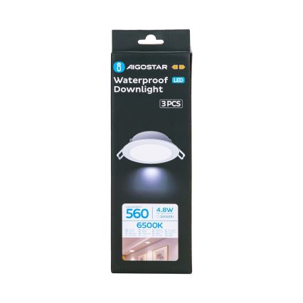 Aigostar - Komplet 3x LED kupaonsko ugradno svjetlo LED/4,8W/230V IP65 bijela
