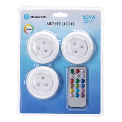 Aigostar - SET 3x RGB LED prijenosne noćne svjetiljke LED/3xAAA + daljinski upravljač