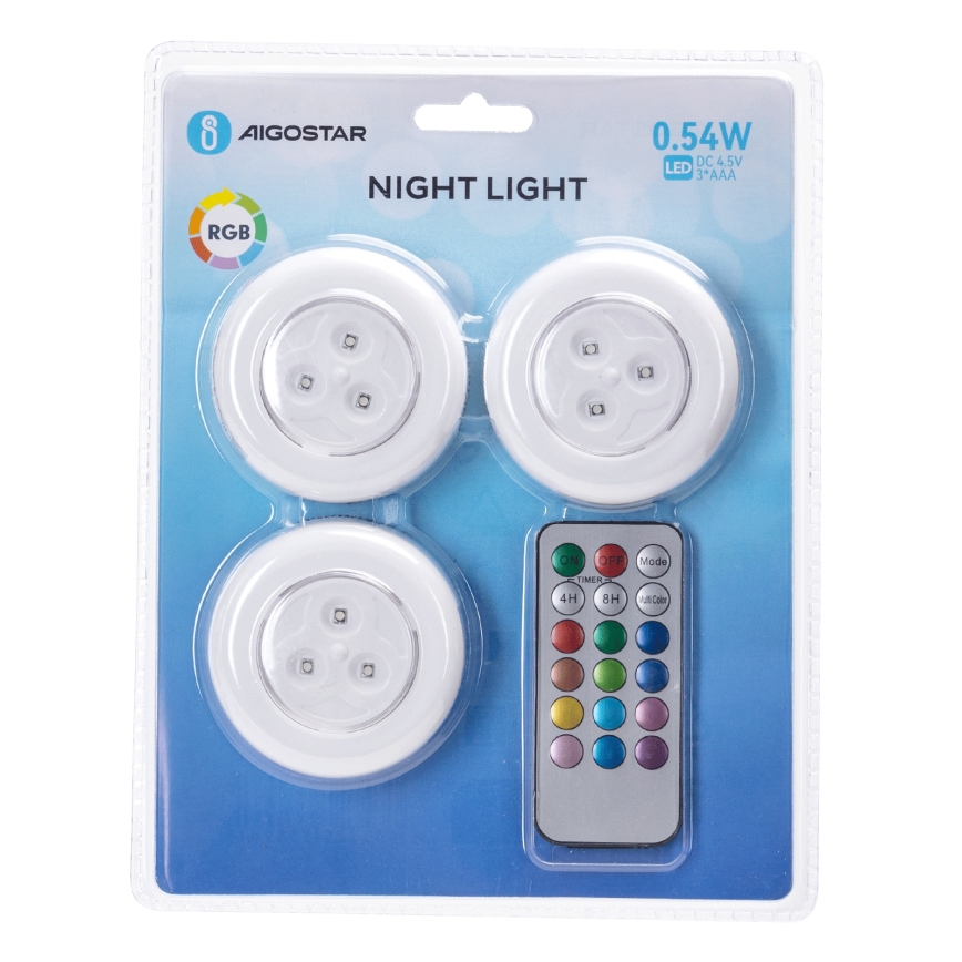 Aigostar - SET 3x RGB LED prijenosne noćne svjetiljke LED/3xAAA + daljinski upravljač
