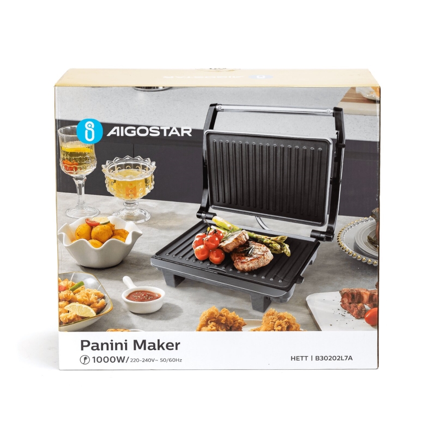 Aigostar - Kontaktni roštilj 1000W/230V crna/mat krom