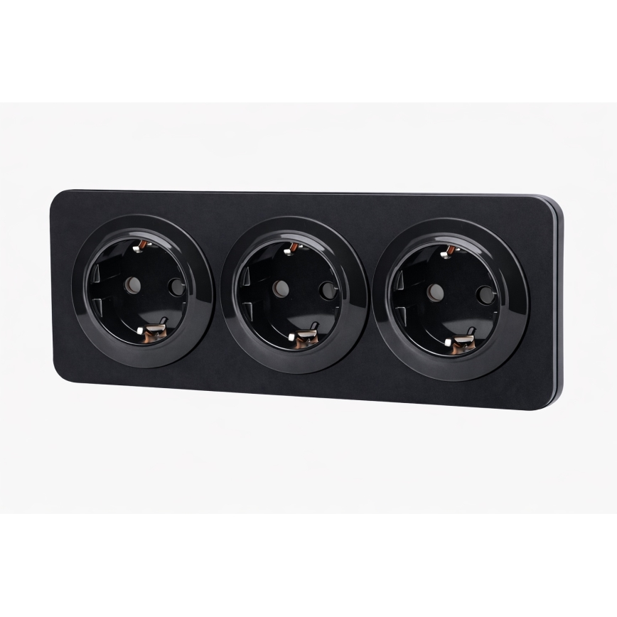 Aigostar - Kućna utičnica s okvirom 3Z SCHUKO 250V/16A crna