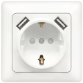 Aigostar - Kućna utičnica SCHUKO 250V + 2x USB s okvirom bijela