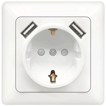 Aigostar - Kućna utičnica SCHUKO 250V + 2x USB s okvirom bijela