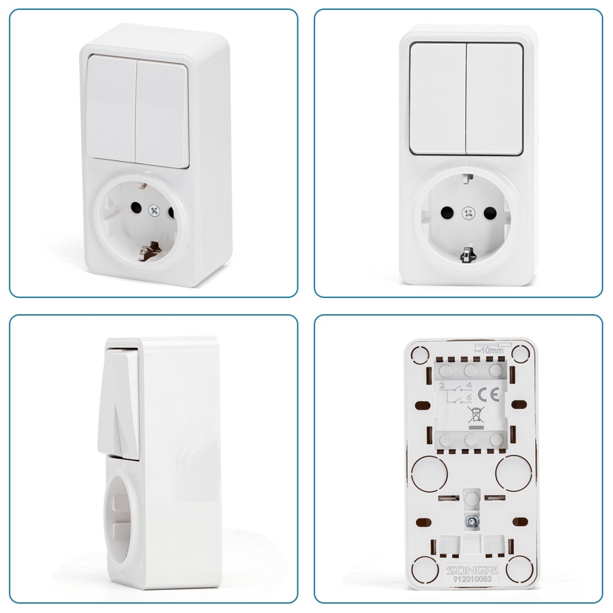 Aigostar - Kućni prekidač 2P s utičnicom 1x10A/250V SCHUKO