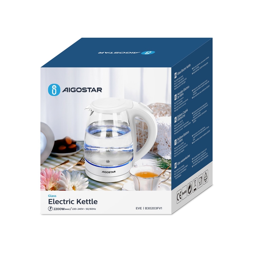 Aigostar - Kuhalo za vodu 1,7l 2200W/230V bijela