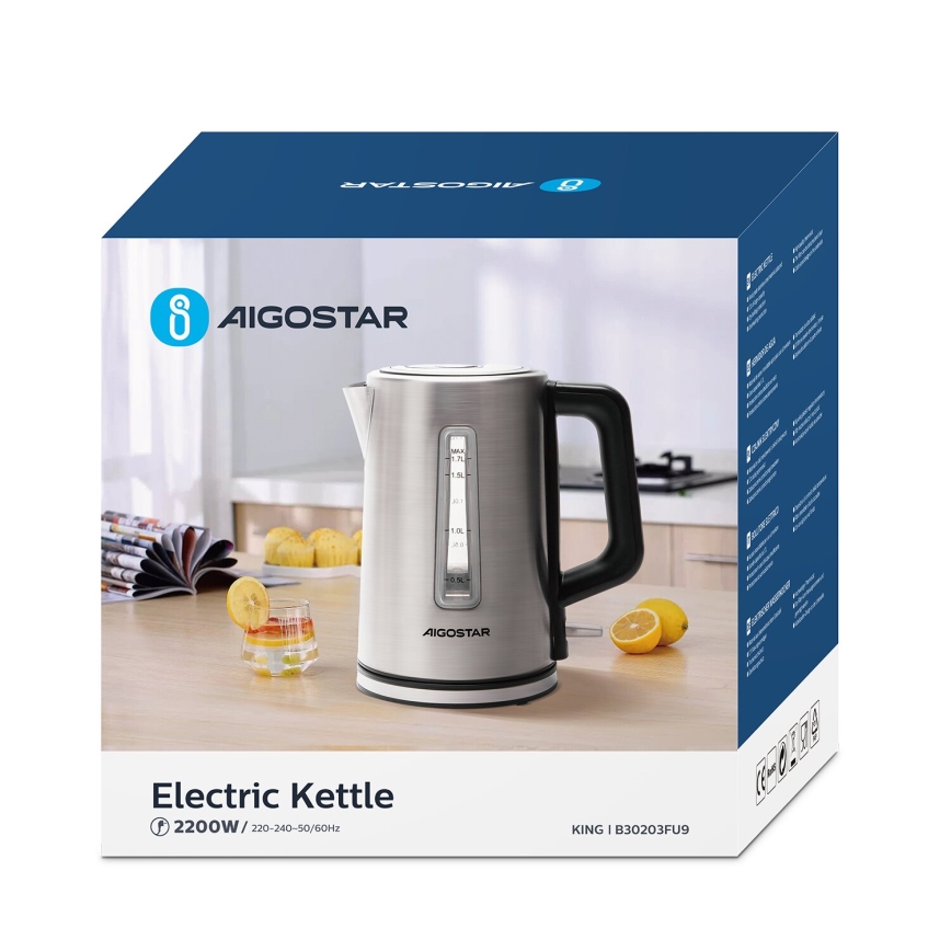 Aigostar - Kuhalo za vodu 1,7l 2200W/230V mat krom