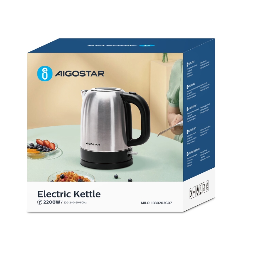 Aigostar - Kuhalo za vodu 1,7l 2200W/230V mat krom