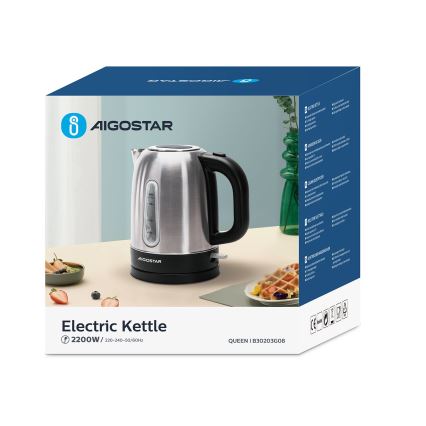 Aigostar - Kuhalo za vodu 1,7l 2200W/230V mat krom
