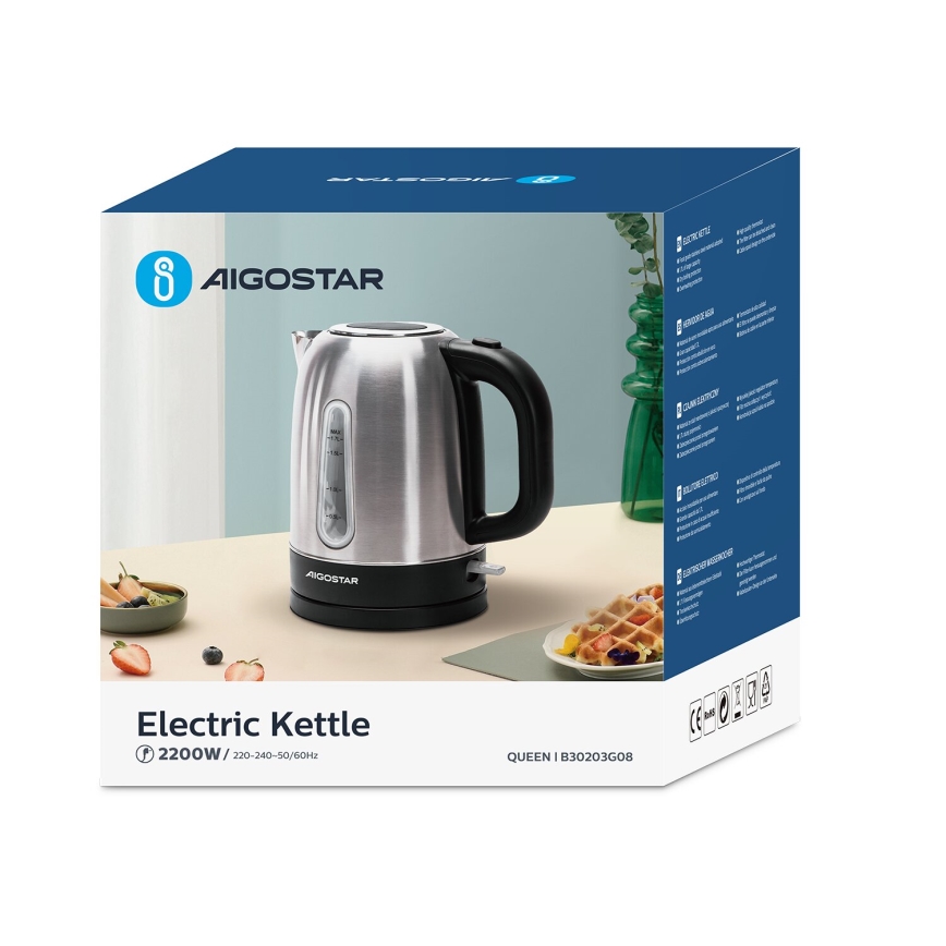 Aigostar - Kuhalo za vodu 1,7l 2200W/230V mat krom