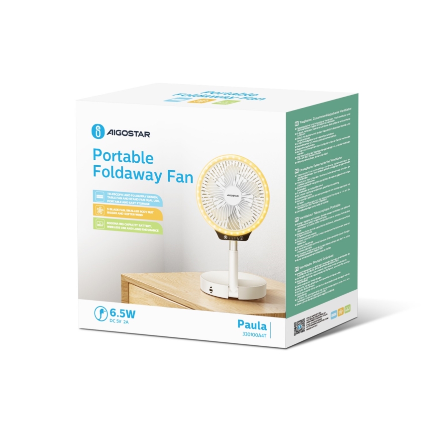 Aigostar - LED Bežični sklopivi ventilator s USB priključkom 6,5W/5V