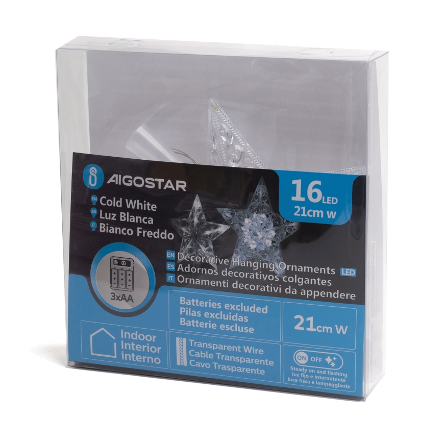 Aigostar - LED Božićna dekoracija 16xLED/3xAA hladno bijela zvijezda