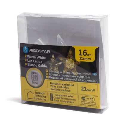 Aigostar - LED božićna dekoracija 16xLED/3xAA topla bijela zvijezda