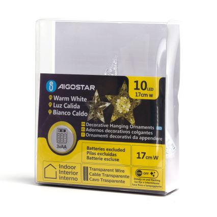 Aigostar - LED božićna dekoracija, zvijezda, 10xLED/3xAA, topla bijela